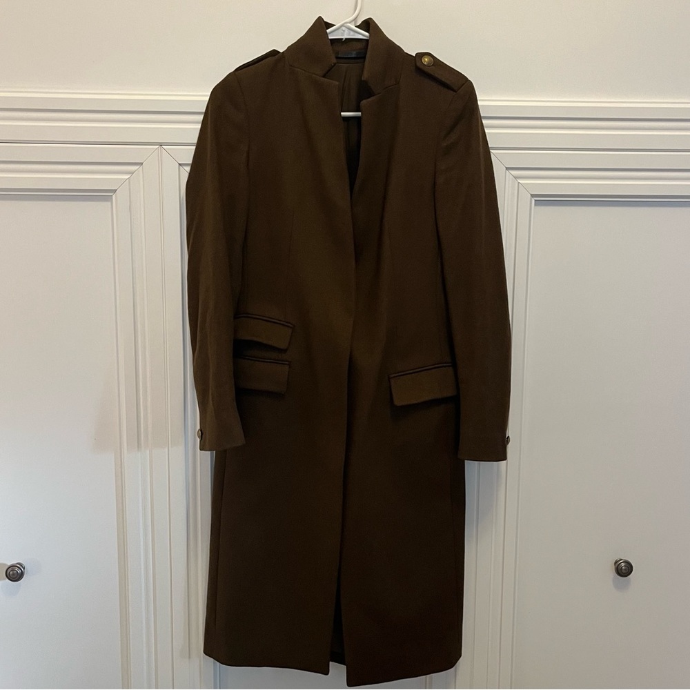 All Saints Brown Military-Style Wool Pea Coat